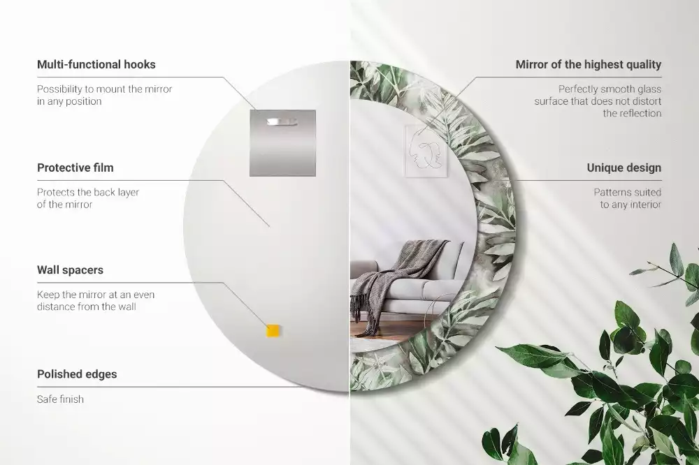 Kulaté dekorační zrcadlo Akvarel listy