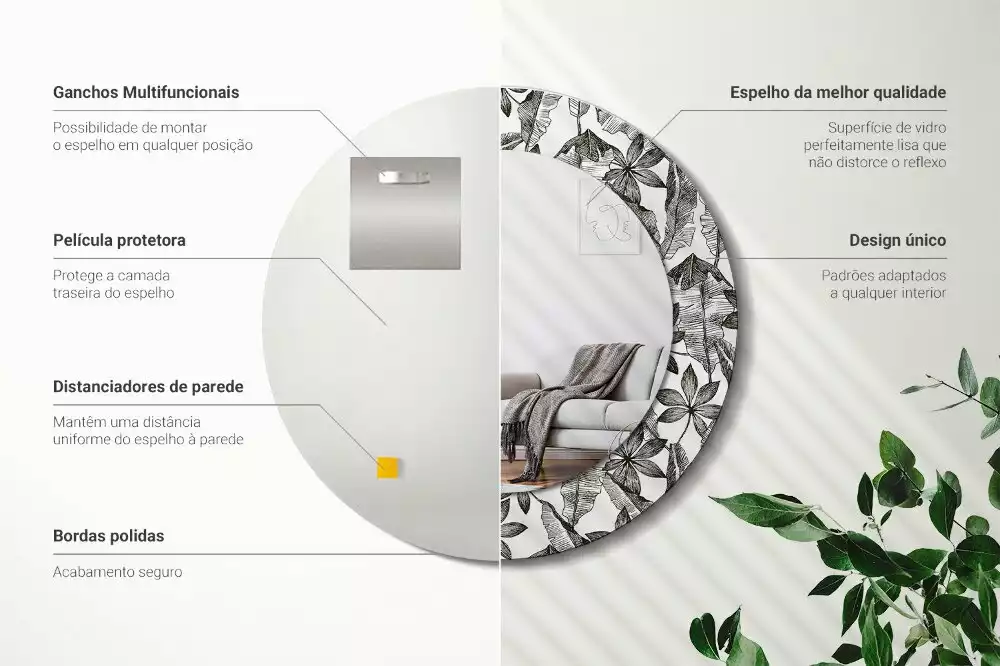 Kulaté dekorační zrcadlo Tropické listy