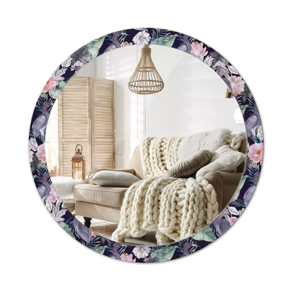 Kulaté dekorační zrcadlo Volavky ptáci