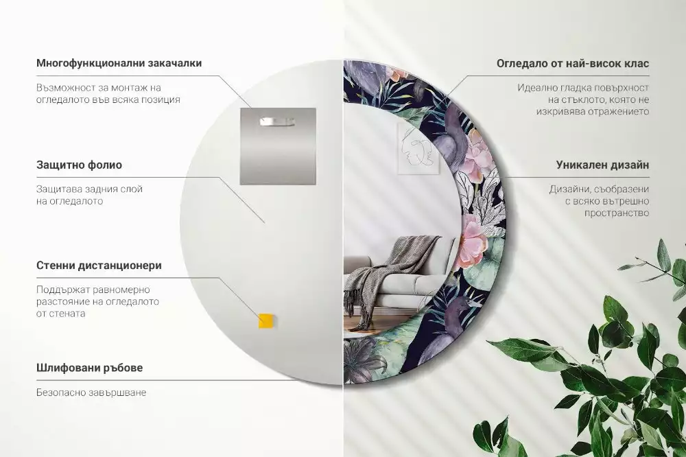 Kulaté dekorační zrcadlo Volavky ptáci