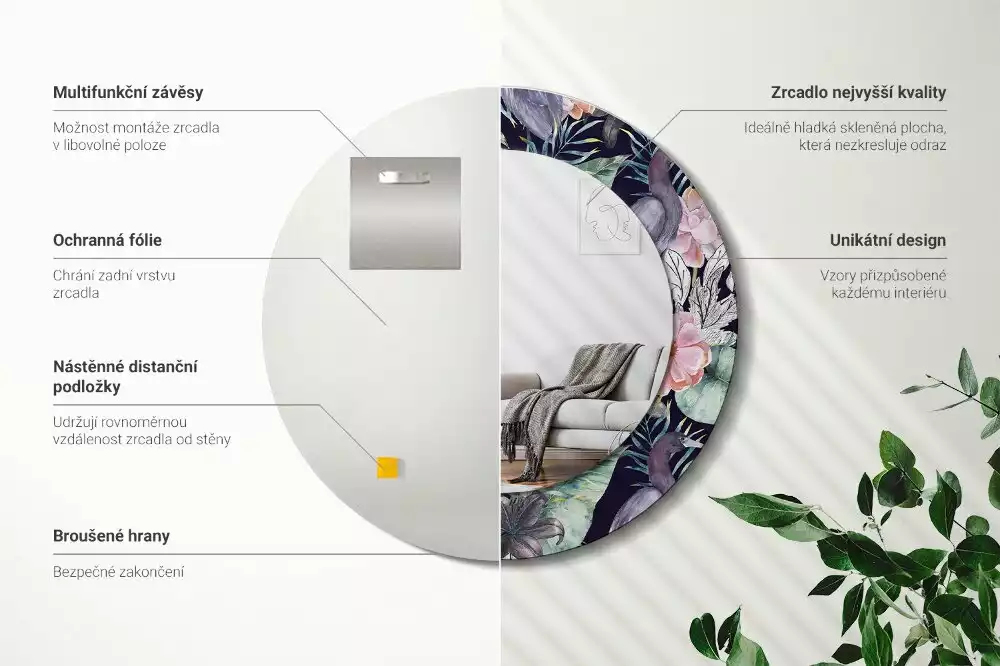 Kulaté dekorační zrcadlo Volavky ptáci