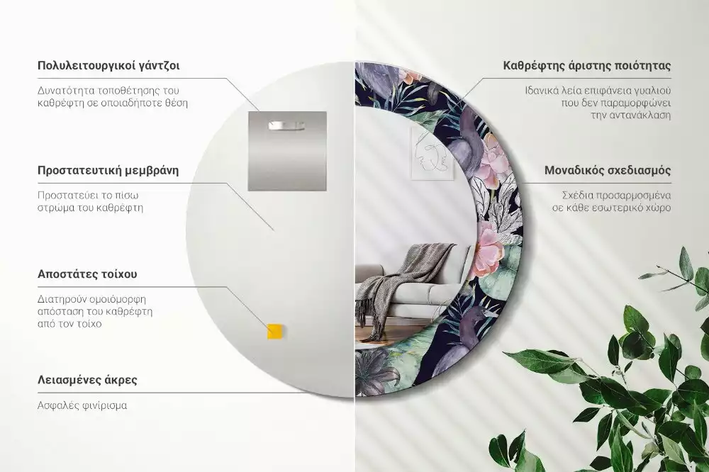 Kulaté dekorační zrcadlo Volavky ptáci