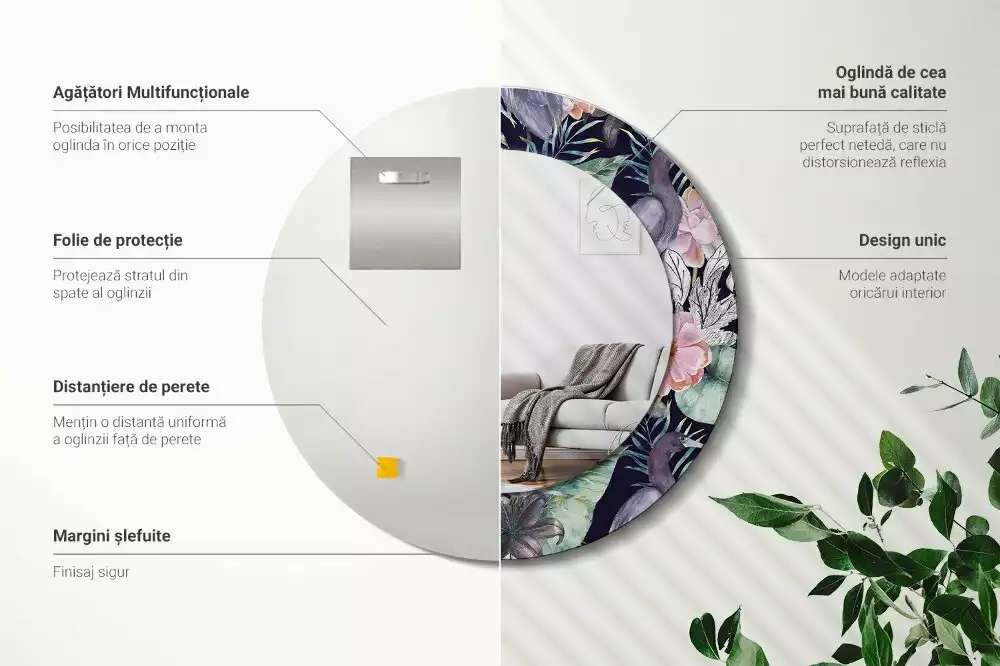 Kulaté dekorační zrcadlo Volavky ptáci