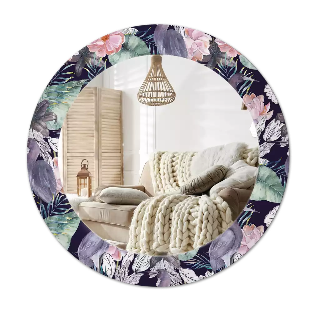 Kulaté dekorační zrcadlo Volavky ptáci