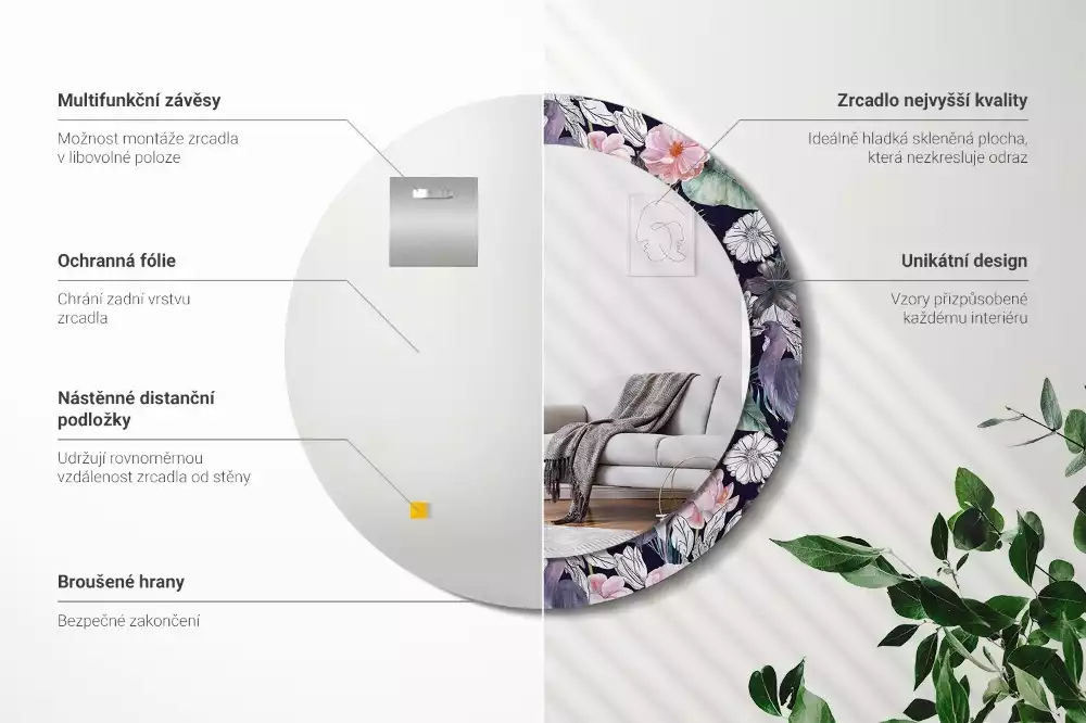 Kulaté dekorační zrcadlo Volavky ptáci