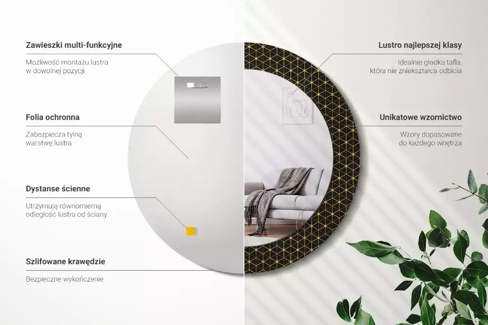 Kulaté dekorační zrcadlo Hexagonální geometrie