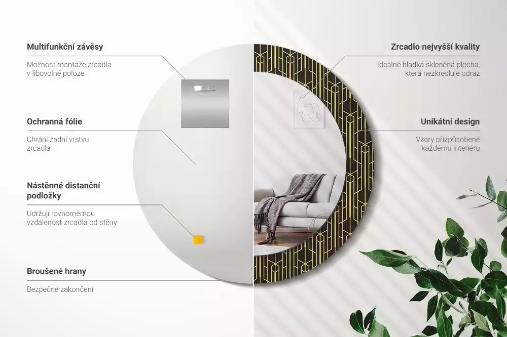 Kulaté dekorační zrcadlo Vintage geometrie