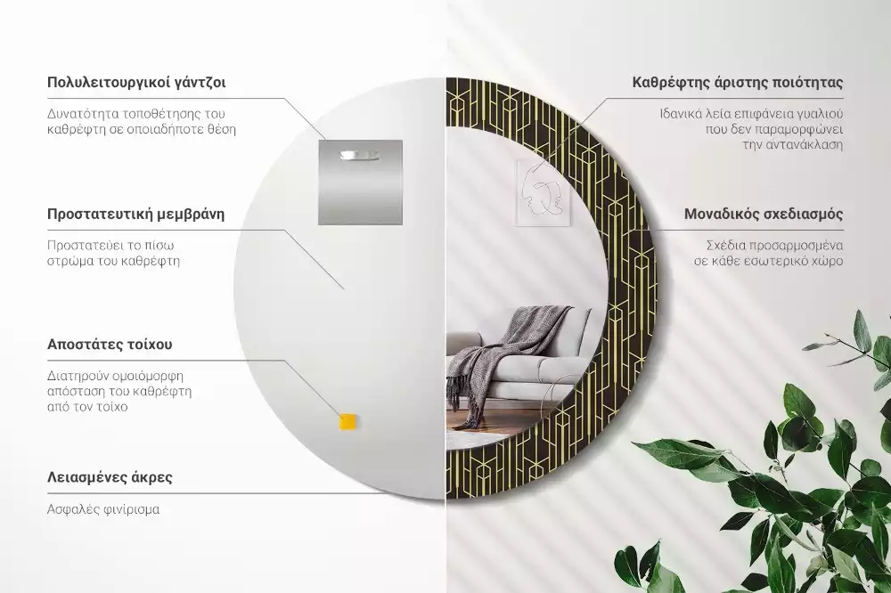 Kulaté dekorační zrcadlo Vintage geometrie