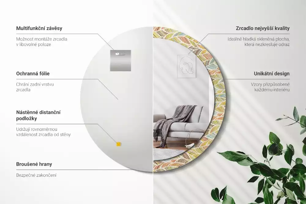 Kulaté dekorační zrcadlo na zeď Abstraktní