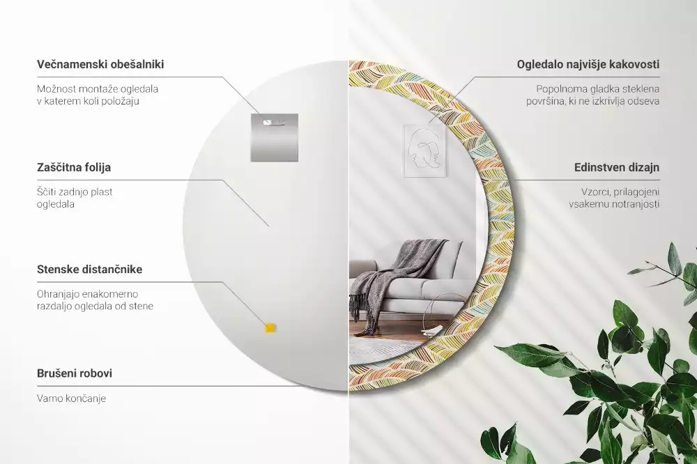 Kulaté dekorační zrcadlo na zeď Abstraktní