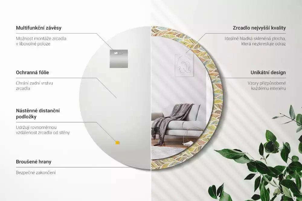 Kulaté dekorační zrcadlo na zeď Abstraktní