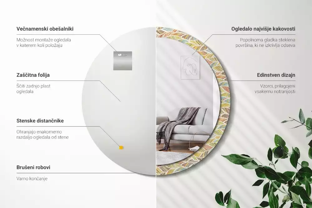 Kulaté dekorační zrcadlo na zeď Abstraktní