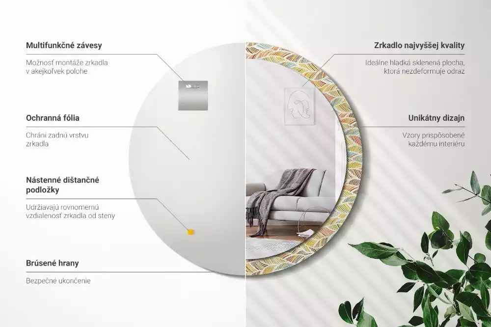 Kulaté dekorační zrcadlo na zeď Abstraktní