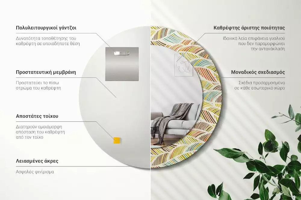 Kulaté dekorační zrcadlo na zeď Abstraktní