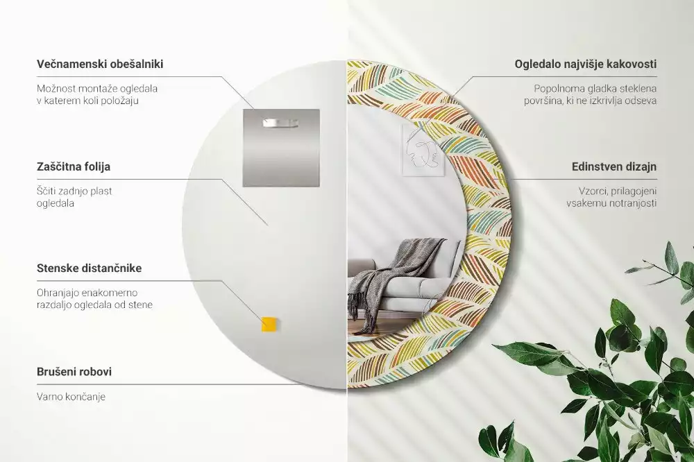 Kulaté dekorační zrcadlo na zeď Abstraktní