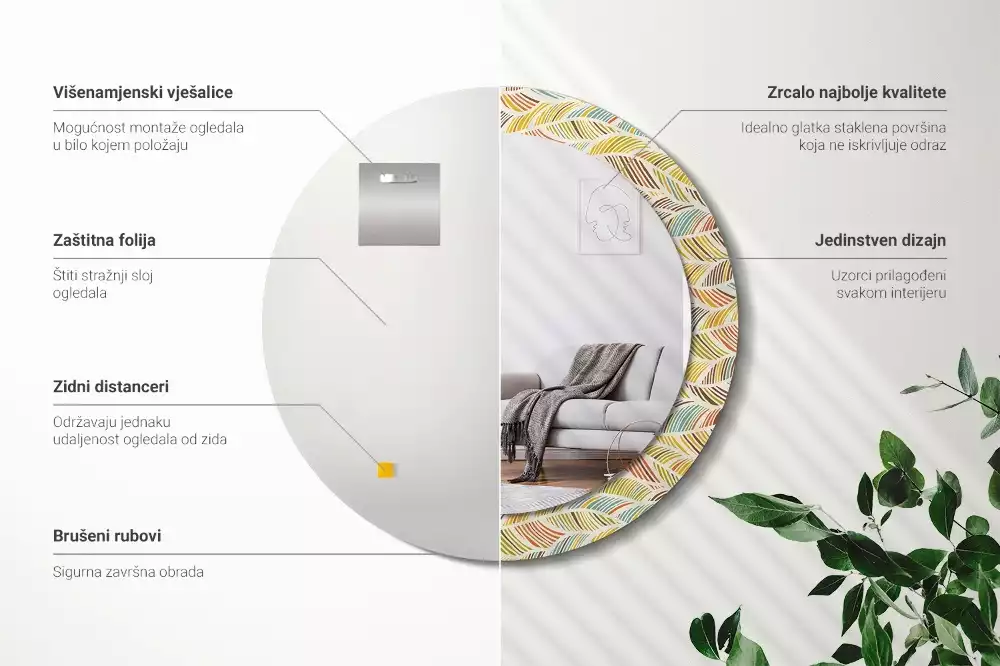 Kulaté dekorační zrcadlo na zeď Abstraktní