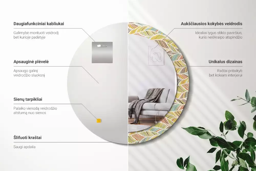 Kulaté dekorační zrcadlo na zeď Abstraktní