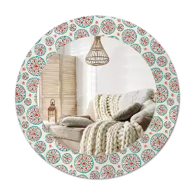Kulaté dekorační zrcadlo na zeď Boho vzor