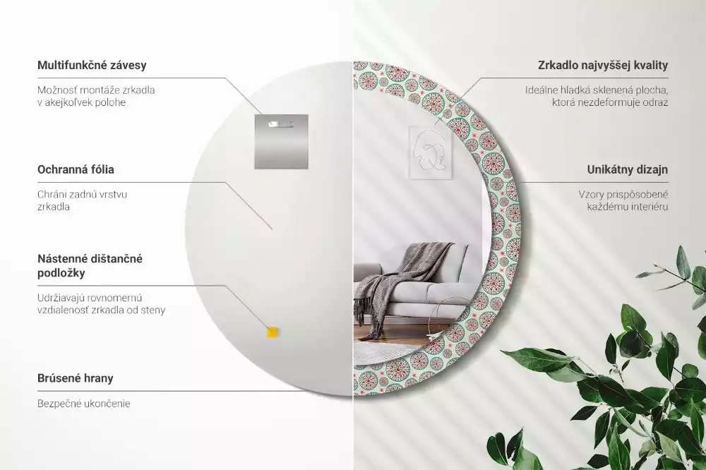 Kulaté dekorační zrcadlo na zeď Boho vzor