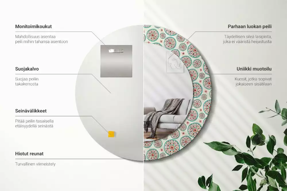 Kulaté dekorační zrcadlo na zeď Boho vzor