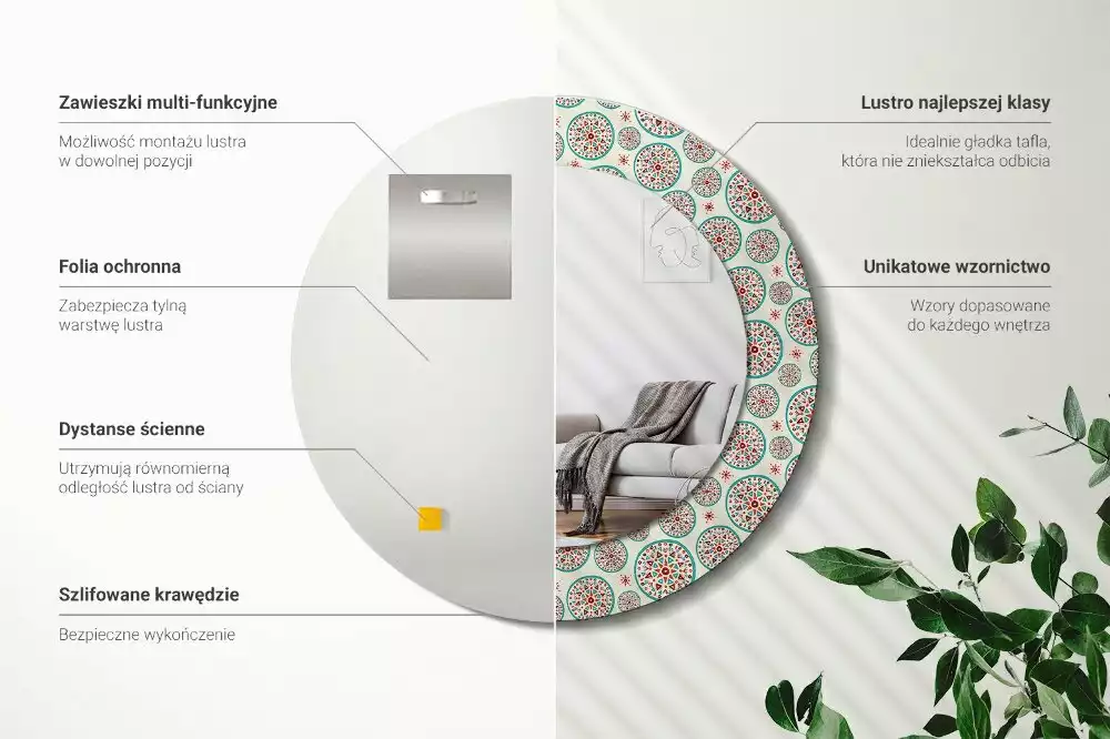 Kulaté dekorační zrcadlo na zeď Boho vzor