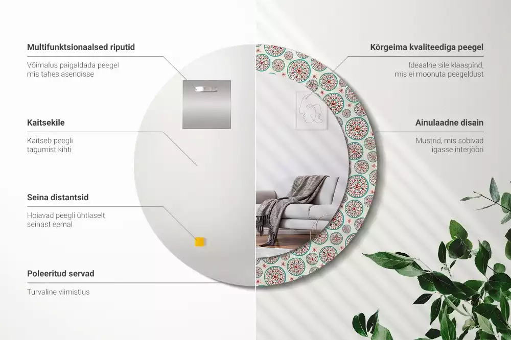 Kulaté dekorační zrcadlo na zeď Boho vzor