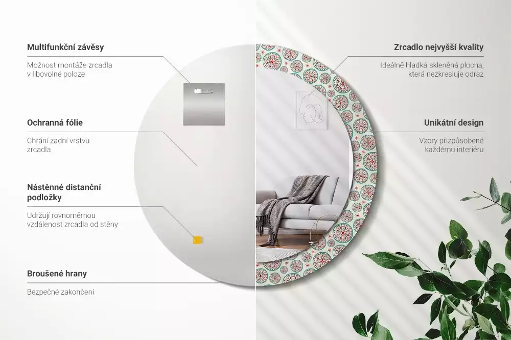 Kulaté dekorační zrcadlo na zeď Boho vzor