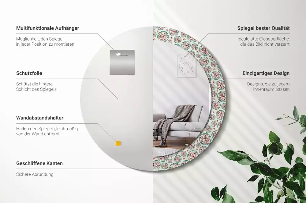 Kulaté dekorační zrcadlo na zeď Boho vzor