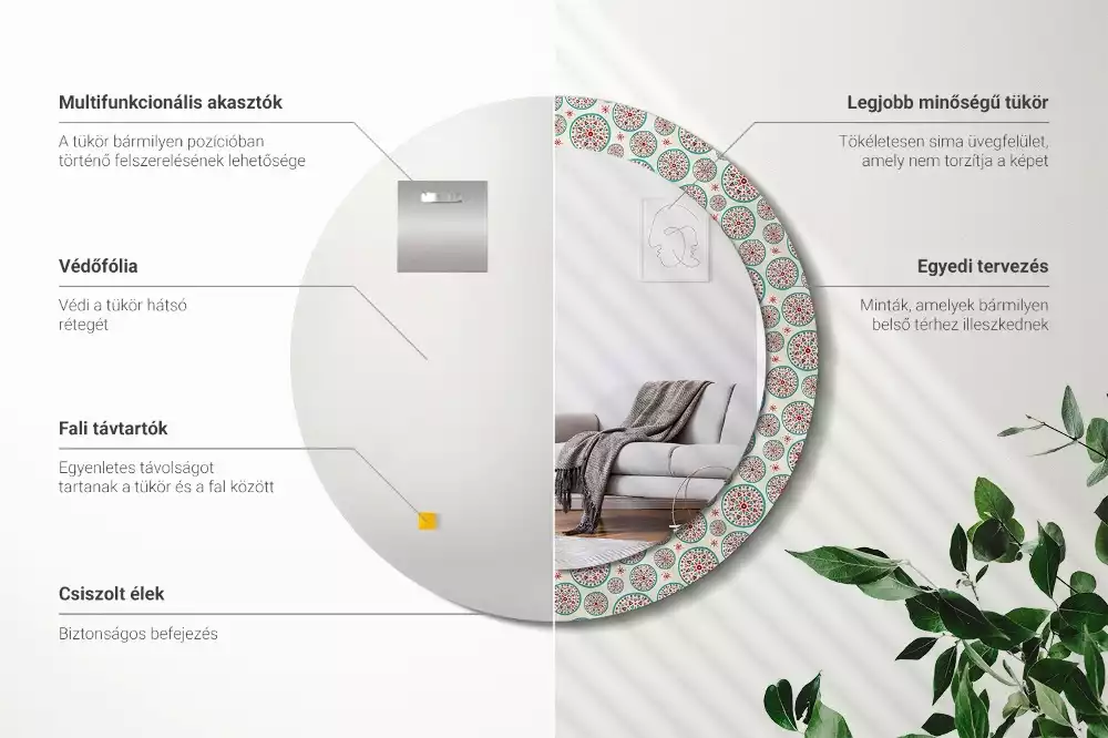 Kulaté dekorační zrcadlo na zeď Boho vzor