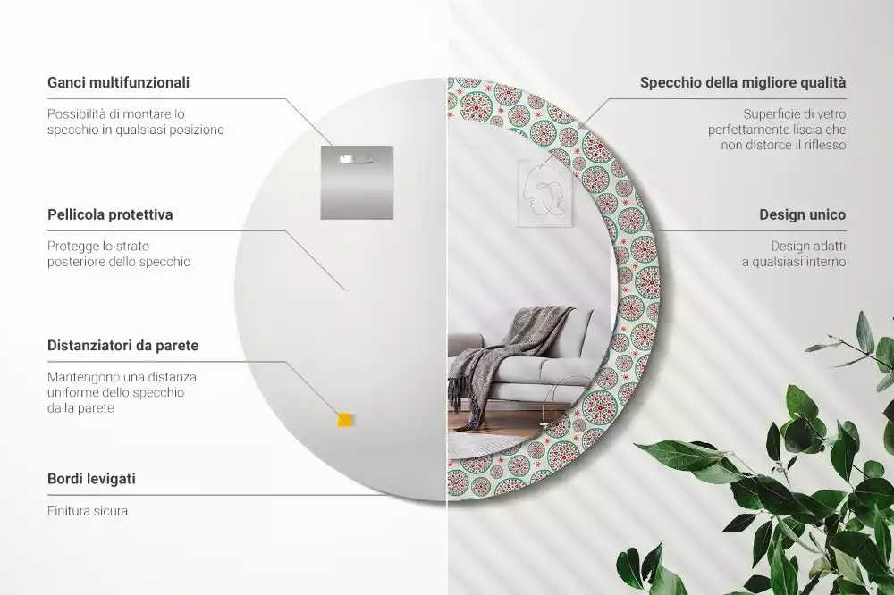 Kulaté dekorační zrcadlo na zeď Boho vzor