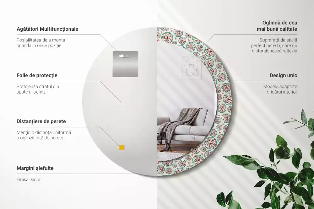 Kulaté dekorační zrcadlo na zeď Boho vzor