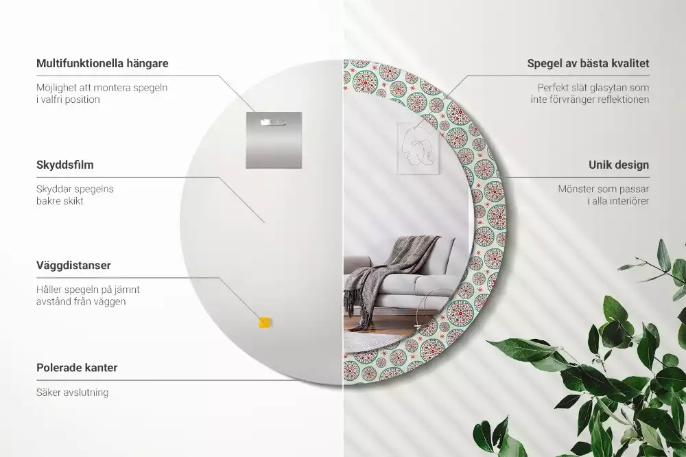 Kulaté dekorační zrcadlo na zeď Boho vzor