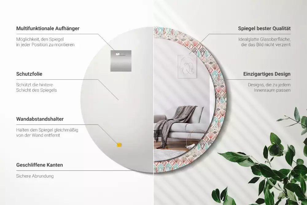 Kulaté dekorační zrcadlo na zeď Etnický vzor