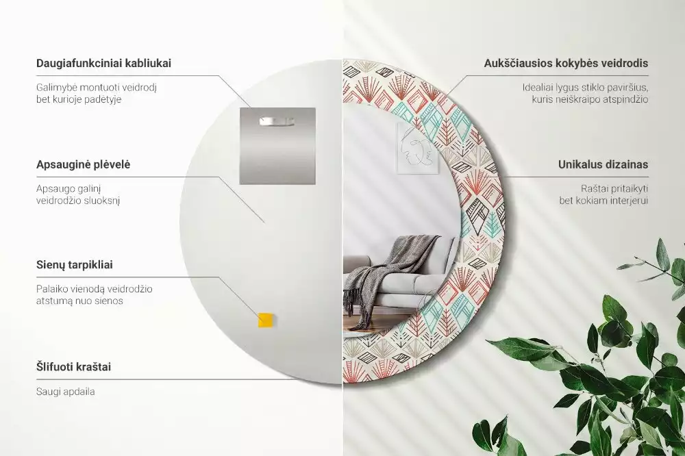 Kulaté dekorační zrcadlo na zeď Etnický vzor