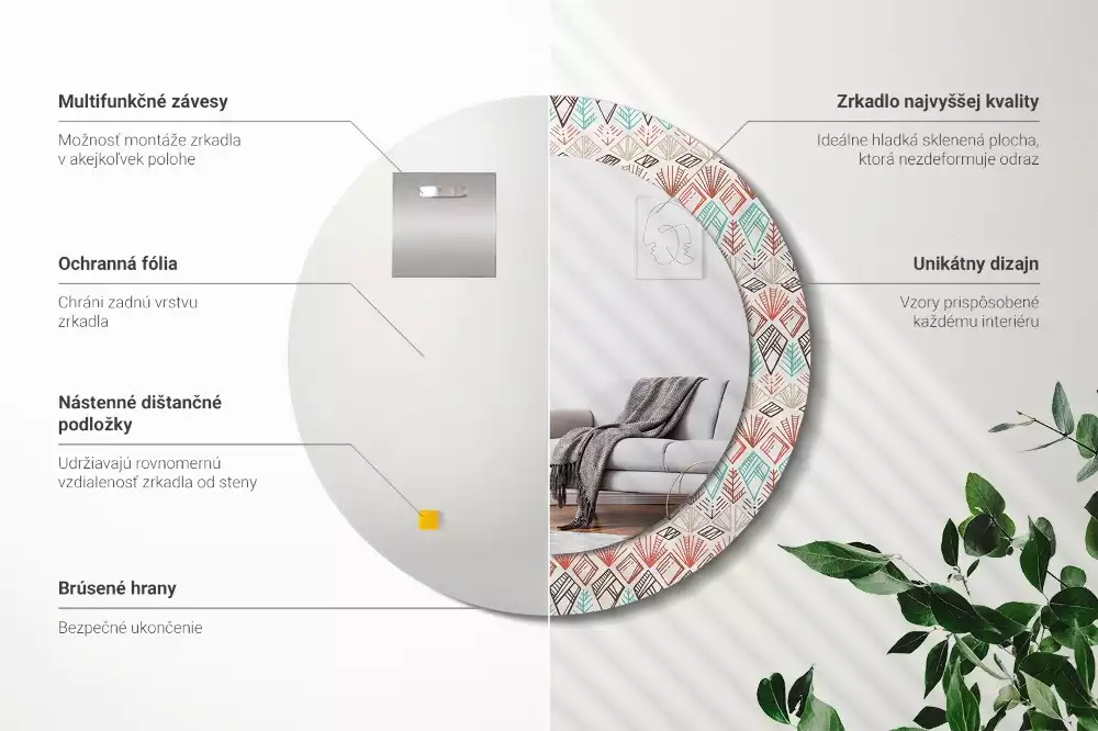 Kulaté dekorační zrcadlo na zeď Etnický vzor