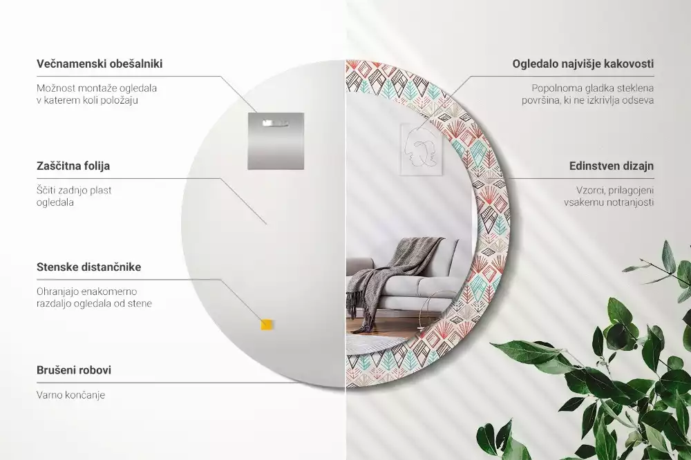 Kulaté dekorační zrcadlo na zeď Etnický vzor