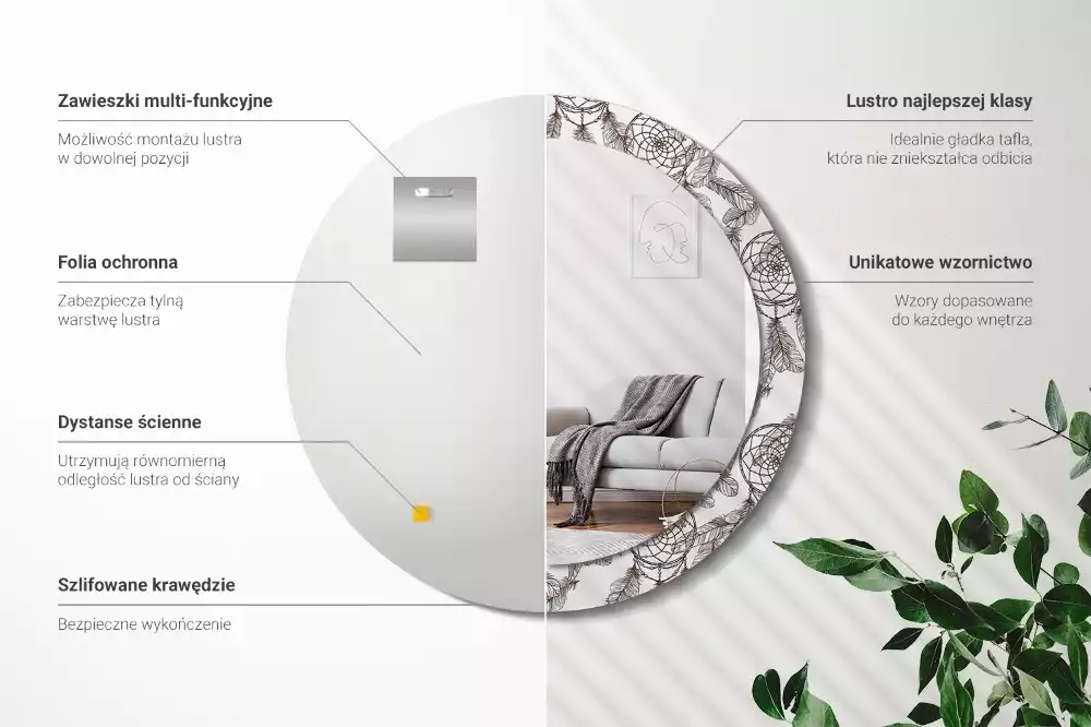 Kulaté dekorační zrcadlo na zeď Lapač snů