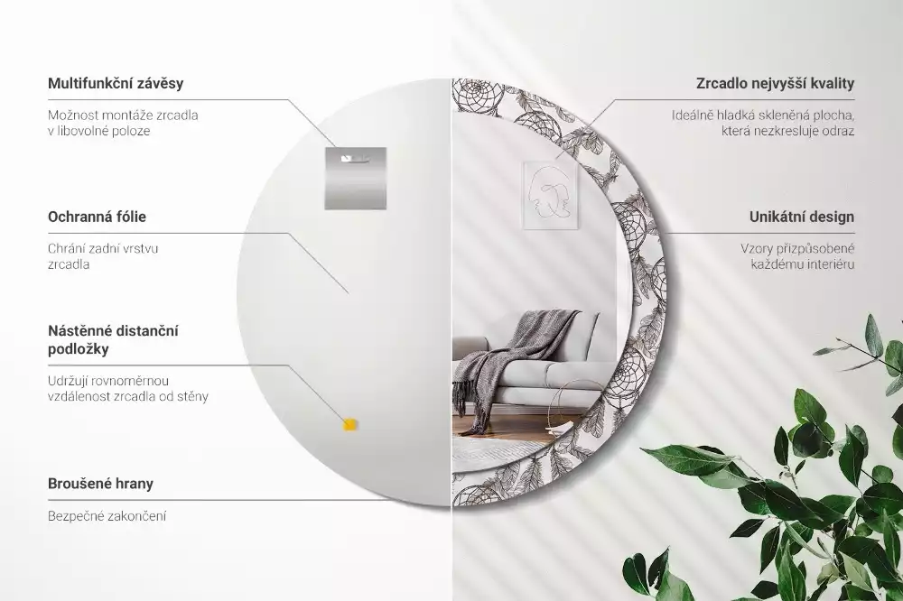 Kulaté dekorační zrcadlo na zeď Lapač snů