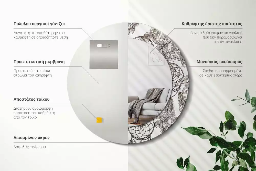 Kulaté dekorační zrcadlo na zeď Lapač snů