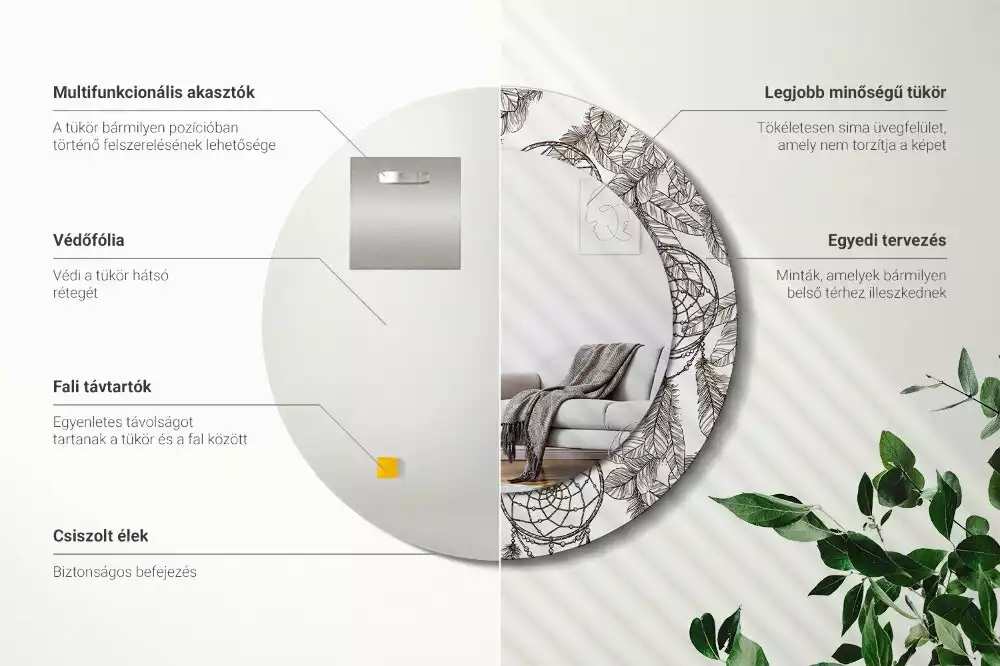 Kulaté dekorační zrcadlo na zeď Lapač snů