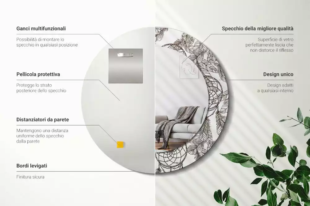 Kulaté dekorační zrcadlo na zeď Lapač snů