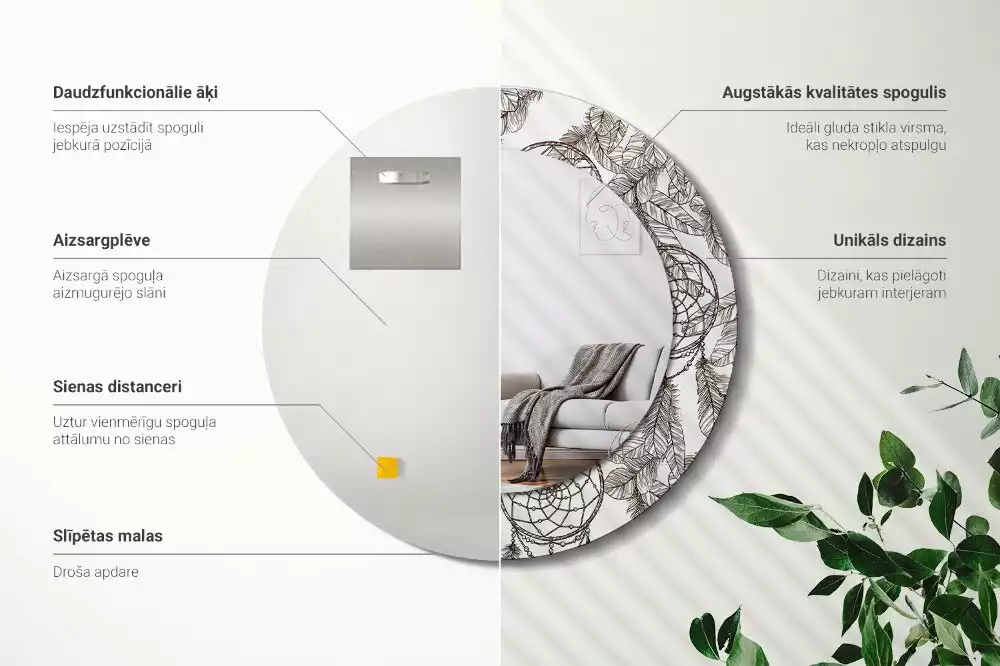 Kulaté dekorační zrcadlo na zeď Lapač snů