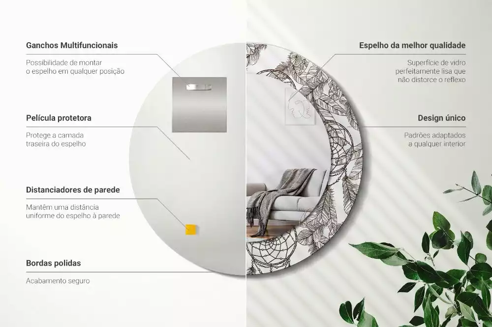 Kulaté dekorační zrcadlo na zeď Lapač snů