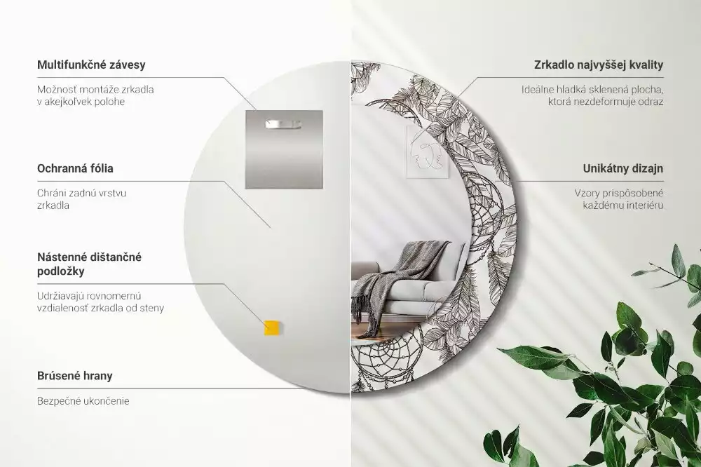 Kulaté dekorační zrcadlo na zeď Lapač snů