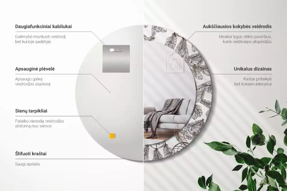 Kulaté dekorační zrcadlo na zeď Lapač snů