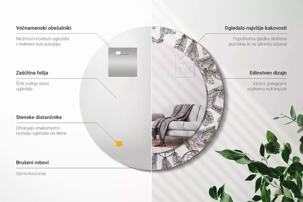 Kulaté dekorační zrcadlo na zeď Lapač snů