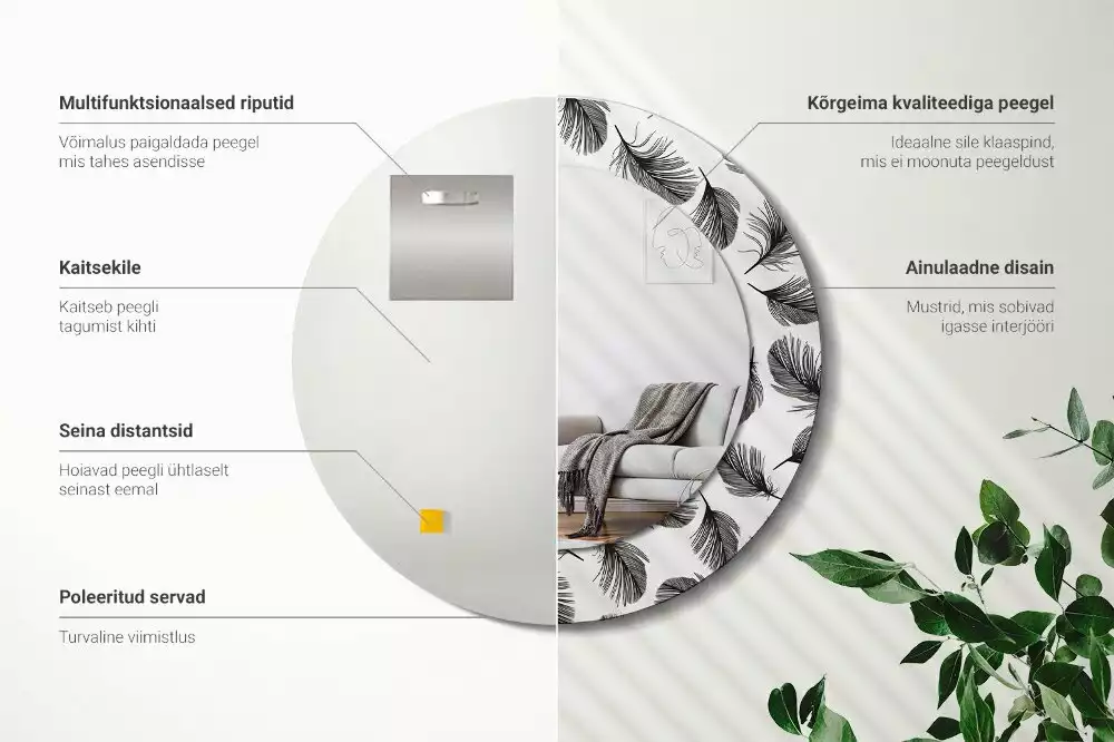 Kulaté dekorační zrcadlo na zeď Peří