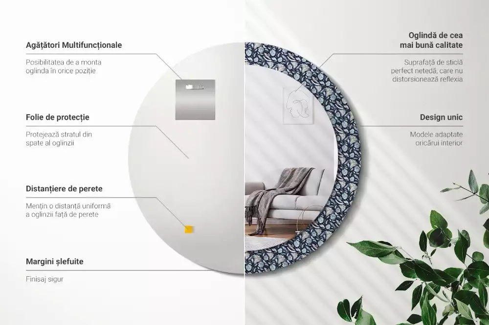 Kulaté dekorační zrcadlo na zeď Boho vzor