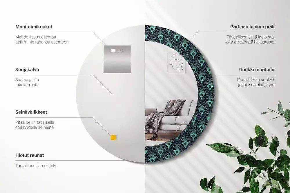 Kulaté dekorační zrcadlo na zeď květinový vzor