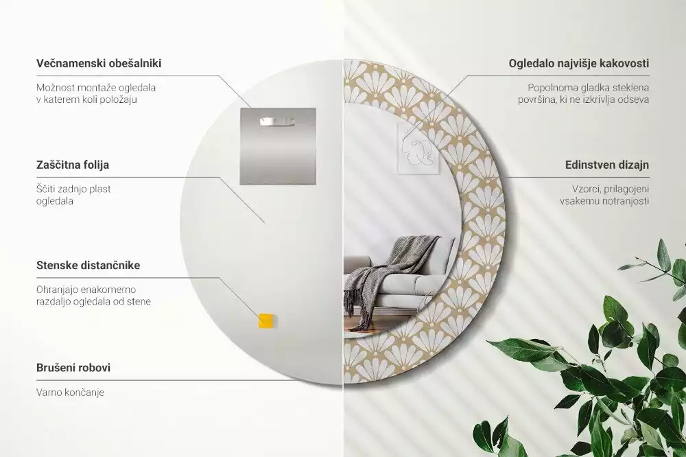 Kulaté dekorační zrcadlo na zeď Orientální květina